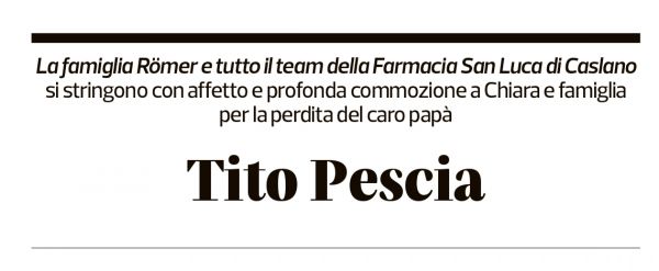 Annuncio funebre Tito Pescia