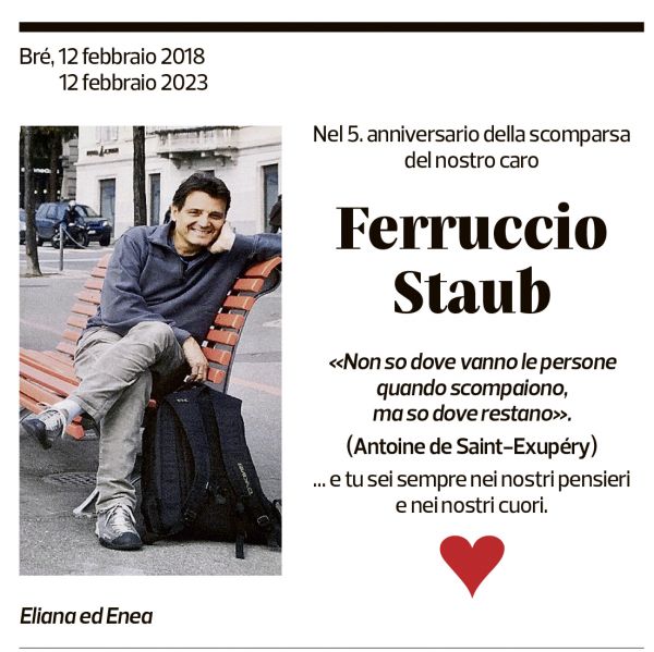 Annuncio funebre Ferruccio Staub