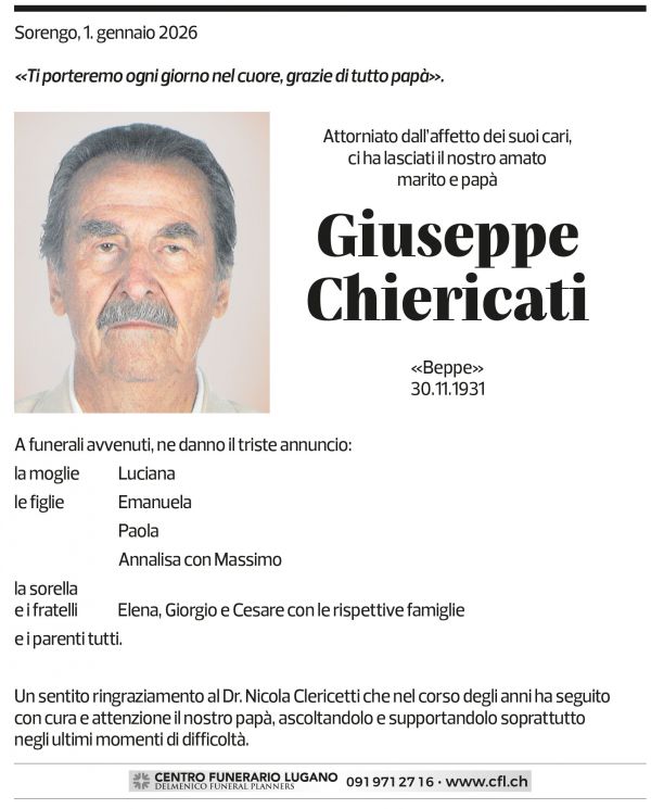 Annuncio funebre Giuseppe Chiericati