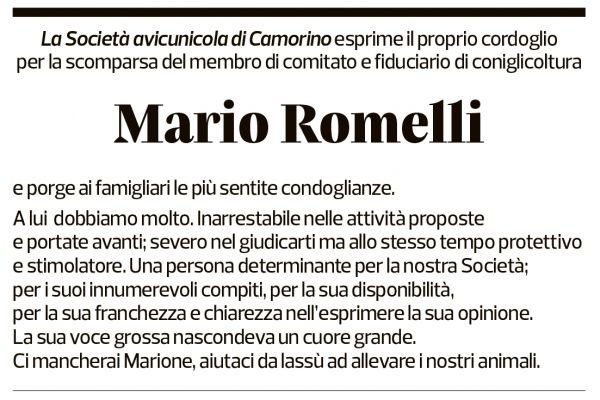 Annuncio funebre Mario Romelli