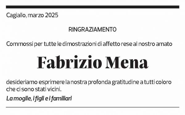Annuncio funebre Fabrizio Mena