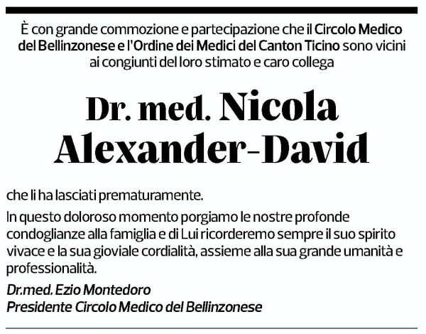 Annuncio funebre Dr. Med. Nicola Alexander - David