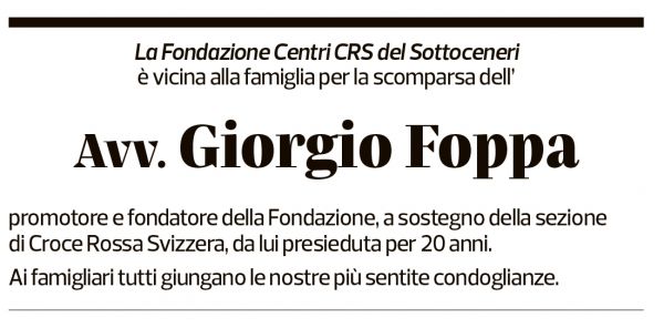 Annuncio funebre Giorgio Foppa