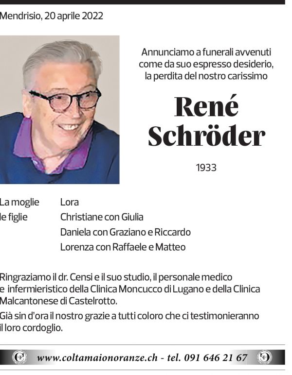 Annuncio funebre René Schröder