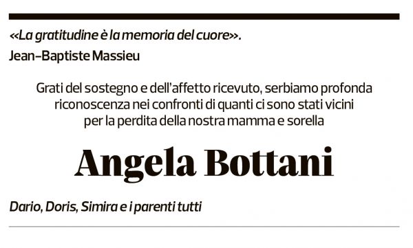 Annuncio funebre Angela Bottani