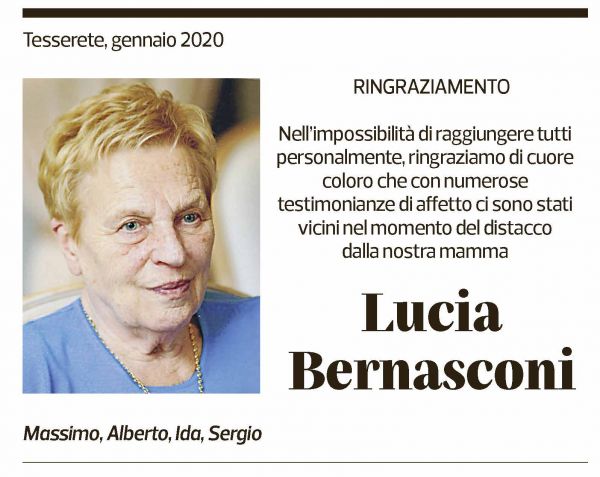 Annuncio funebre Lucia Bernasconi