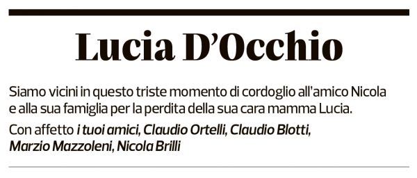 Annuncio funebre Lucia D'occhio