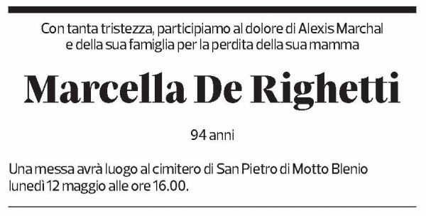 Annuncio funebre Marcella De Righetti