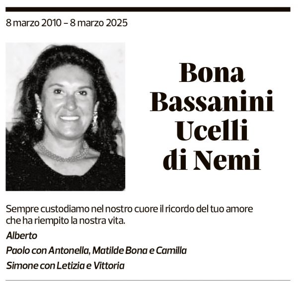 Annuncio funebre Bona Bassanini Ucelli Di Nemi