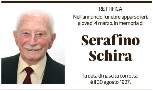 Annuncio funebre Serafino Schira