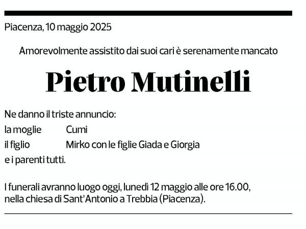 Annuncio funebre Pietro Mutinelli