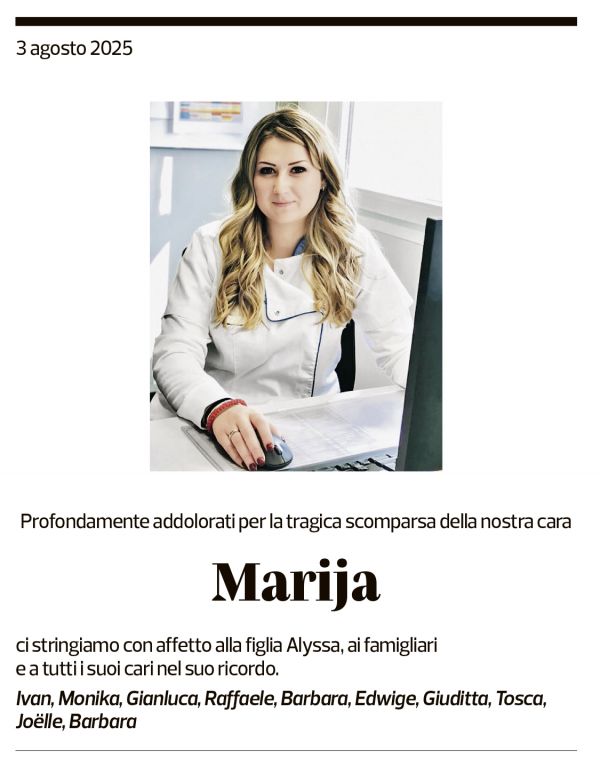 Annuncio funebre Marija Ivanovic