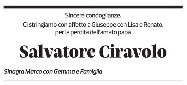 Annuncio funebre Salvatore Ciravolo