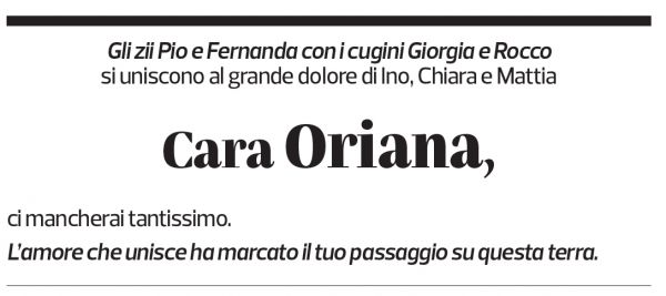 Annuncio funebre Oriana Cattaneo-tonini