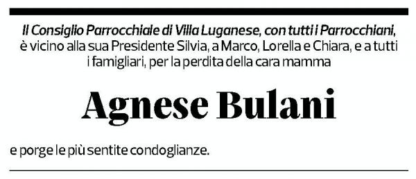 Annuncio funebre Agnese Bulani