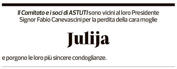 Annuncio funebre Julija Canevascini