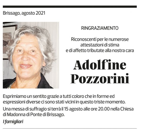 Annuncio funebre Adolfine Pozzorini