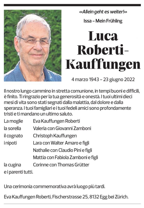 Annuncio funebre Luca Roberti-kauffungen