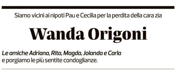 Annuncio funebre Wanda Origoni