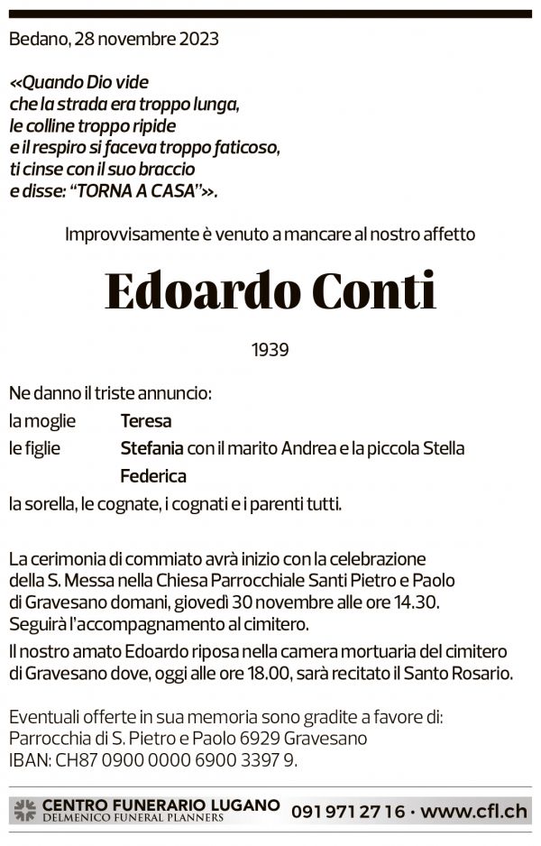 Annuncio funebre Edoardo Conti