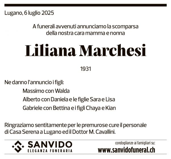 Annuncio funebre Liliana Marchesi
