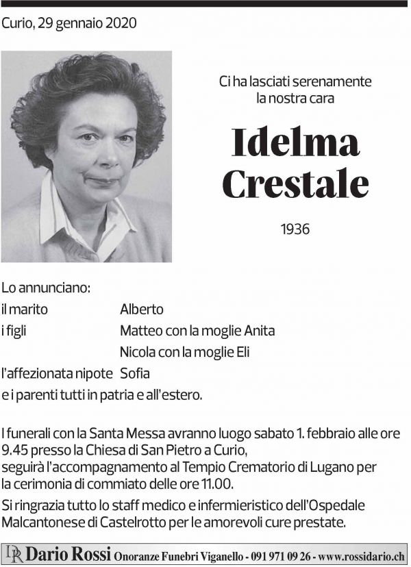 Annuncio funebre Idelma Crestale