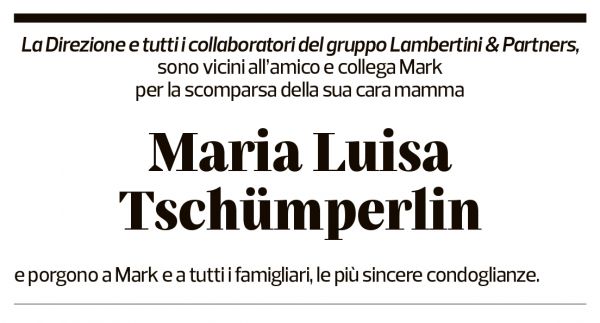 Annuncio funebre Maria Luisa Tschümperlin