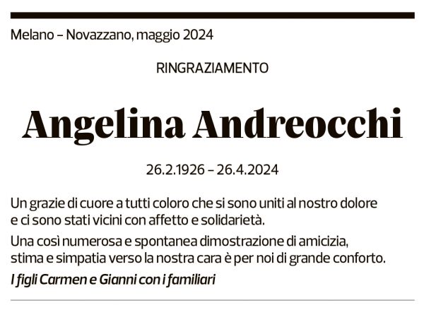 Annuncio funebre Angelina Andreocchi