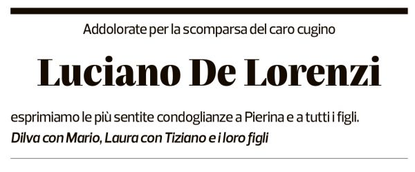 Annuncio funebre Luciano De Lorenzi