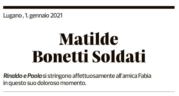 Annuncio funebre Matilde Bonetti Soldati
