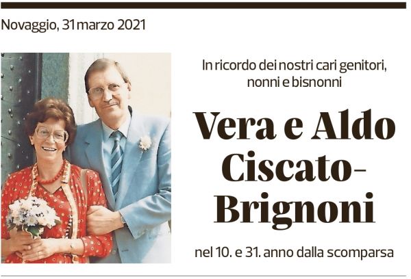 Annuncio funebre Vera E Aldo Brignoni