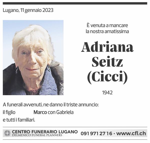 Annuncio funebre Adriana (cicci) Seitz