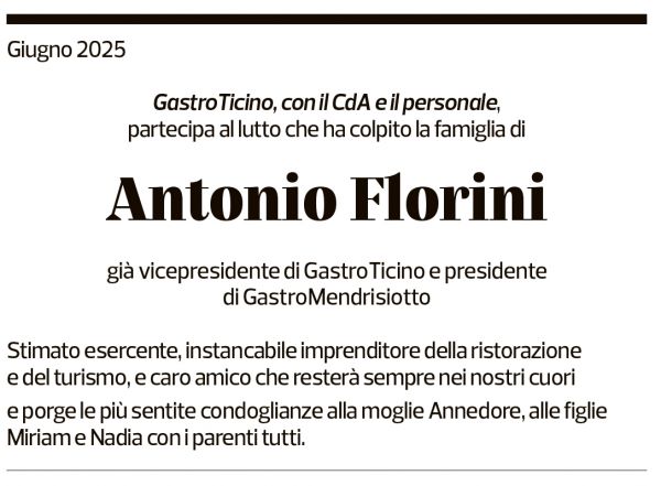 Annuncio funebre Antonio Florini