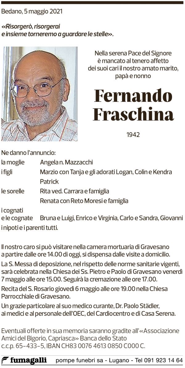 Annuncio funebre Fernando Fraschina