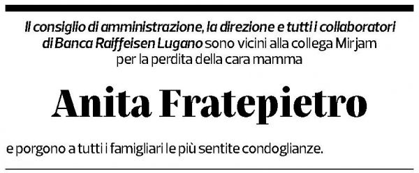 Annuncio funebre Anita Fratepietro