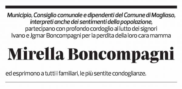 Annuncio funebre Mirella Boncompagni
