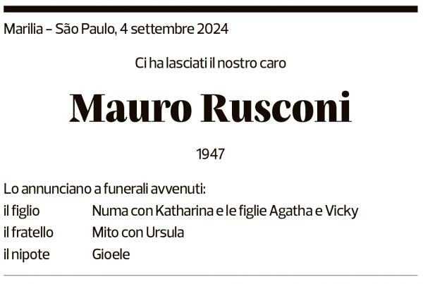 Annuncio funebre Mauro Rusconi