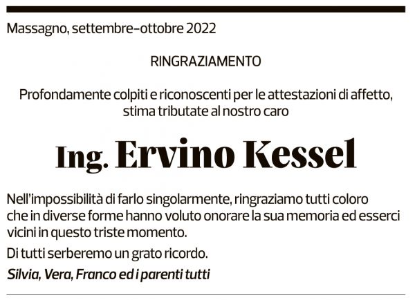 Annuncio funebre Ervino Kessel