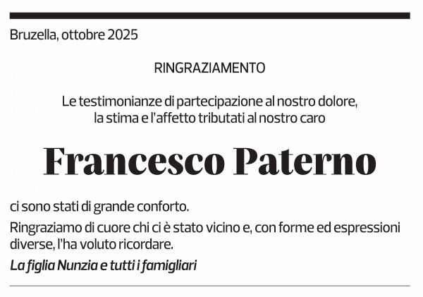 Annuncio funebre Francesco Paterno