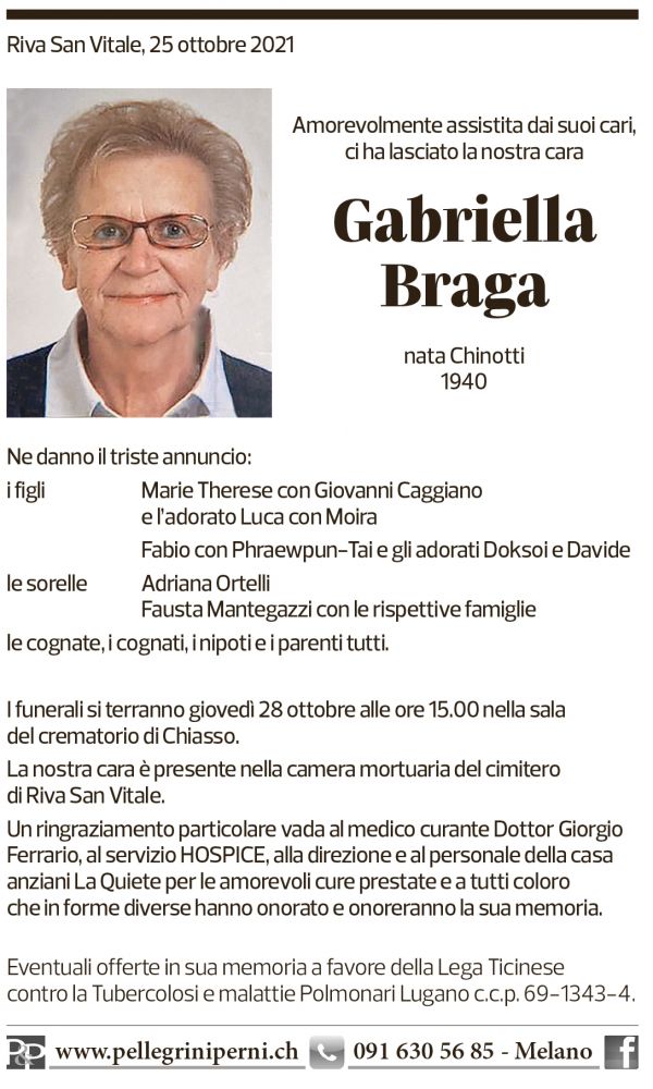 Annuncio funebre Gabriella Braga