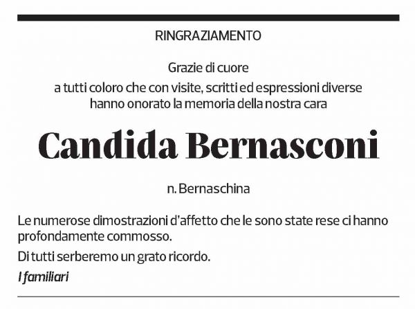 Annuncio funebre Candida Bernasconi