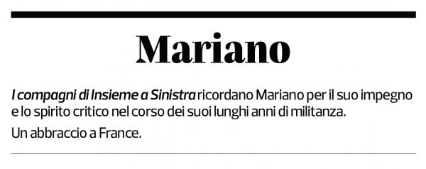 Annuncio funebre Mariano Morace