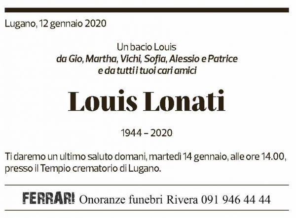 Annuncio funebre Louis Lonati