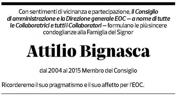 Annuncio funebre Attilio Bignasca