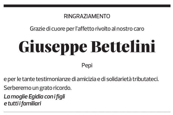 Annuncio funebre Giuseppe Bettelini