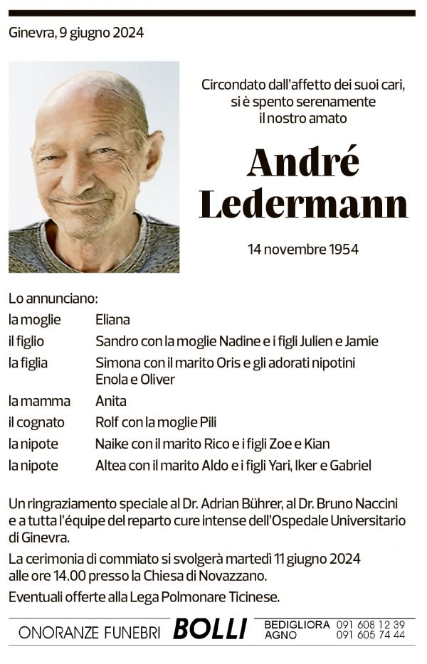 Annuncio funebre André Ledermann