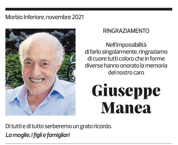 Annuncio funebre Giuseppe Manea