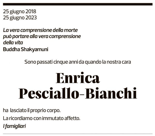 Annuncio funebre Enrica Pesciallo-bianchi