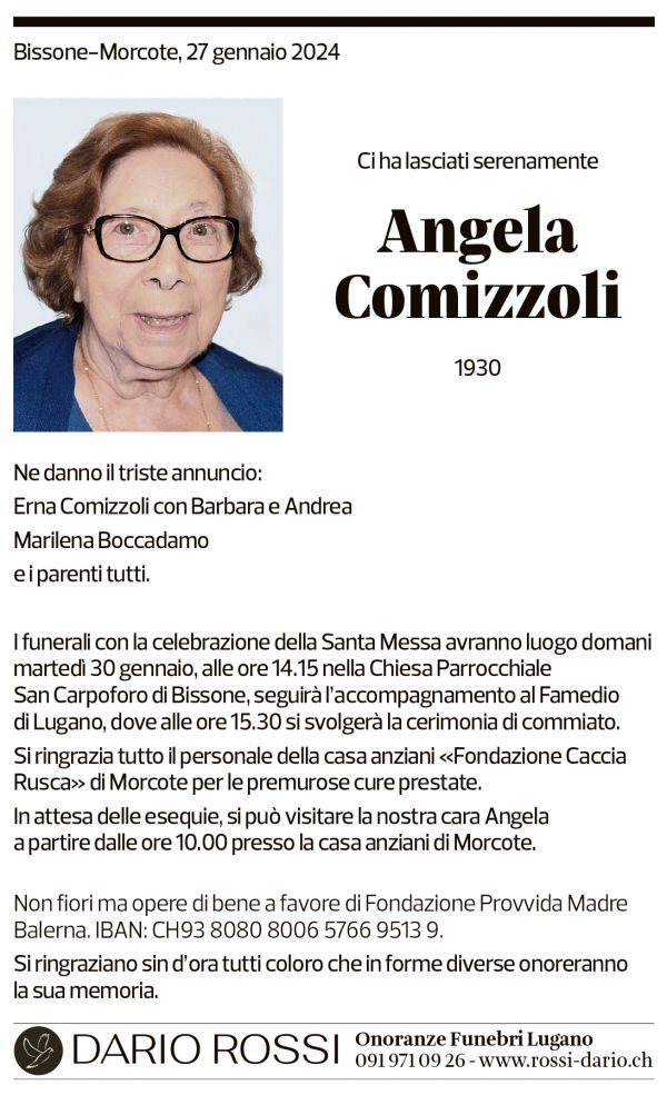 Annuncio funebre Angela Comizzoli