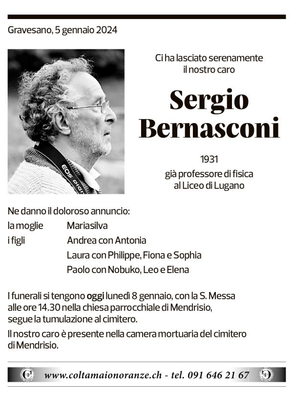 Annuncio funebre Sergio Bernasconi